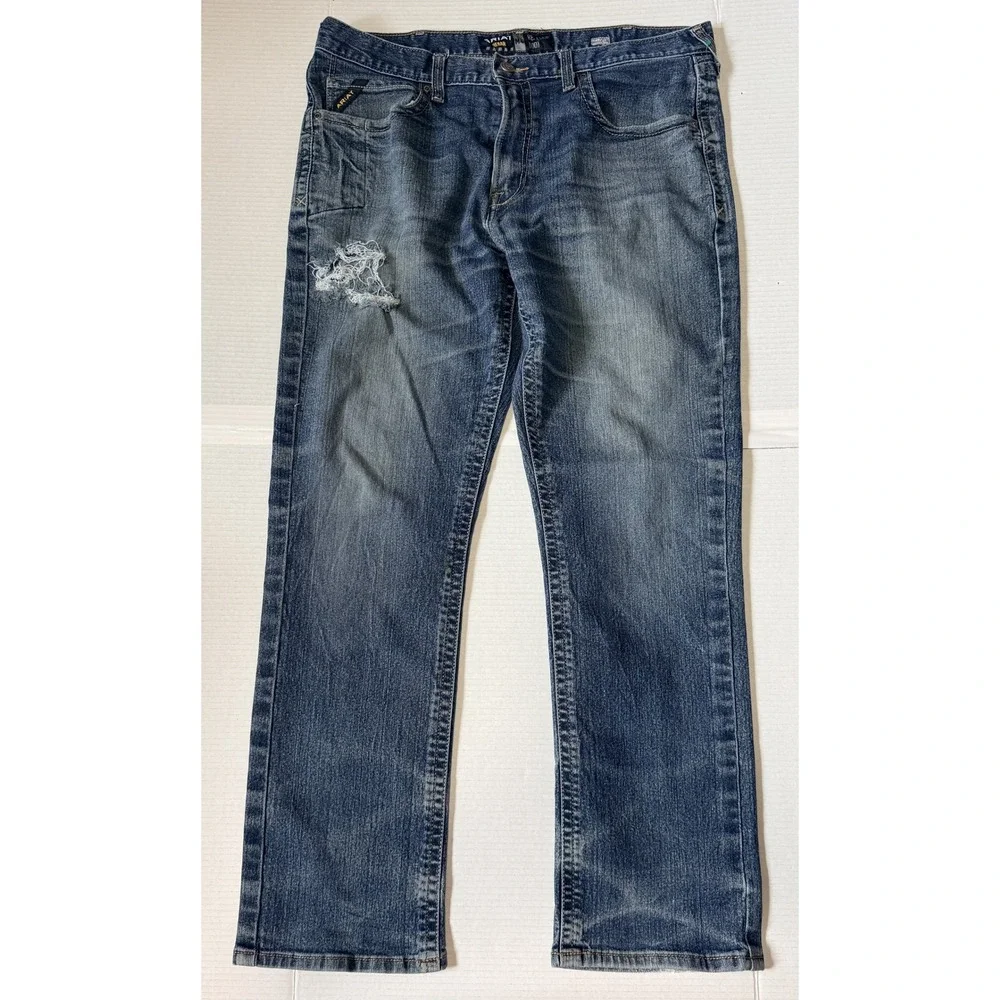 ARIAT M4 Rebar - Men's Jeans - Relaxed Bootcut Denim Distressed Workwear - 38x34